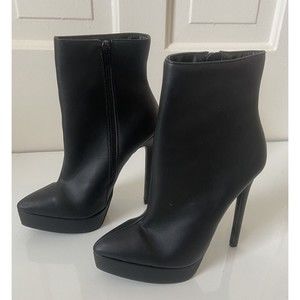 Women’s Black Stiletto Platform Ankle Boots Pointed Toe | Size: 6